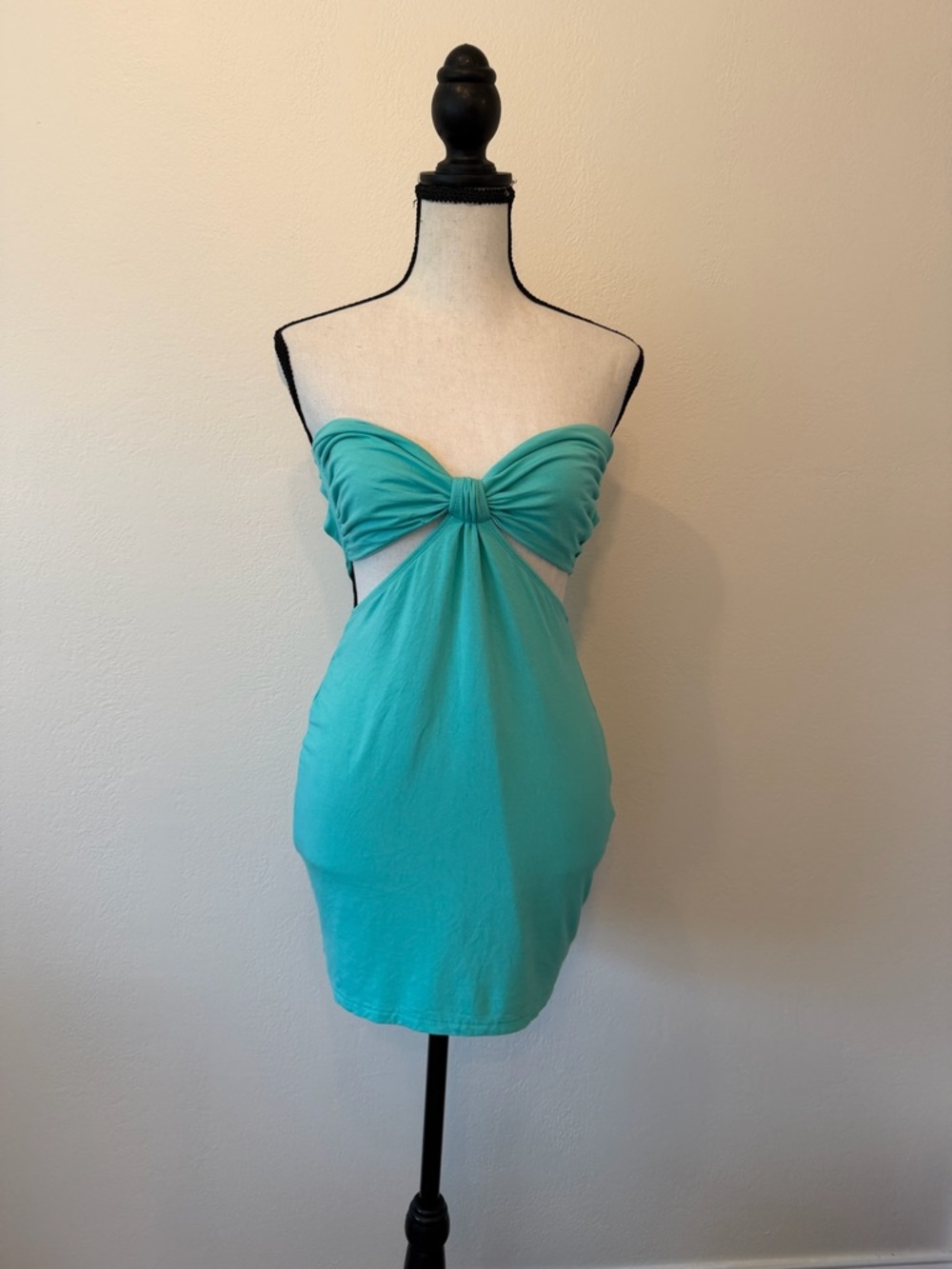 SHEIN Turquoise Strapless Knot-Front Mini Dress